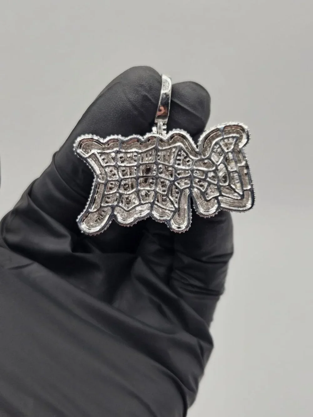 Iced Out BANK Pendant Baguette CZ Silver Filled 25g 10.3mm Bail